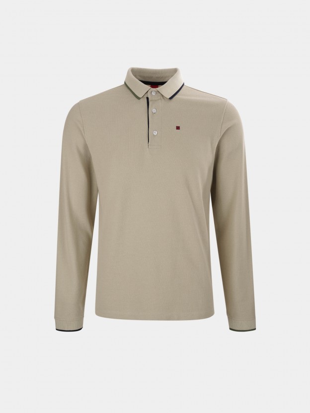 Slim fit long sleeve cotton polo