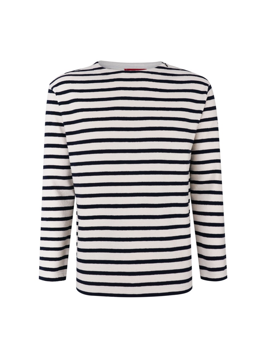 Man's two coloured sweatshirt with stripes and round neck