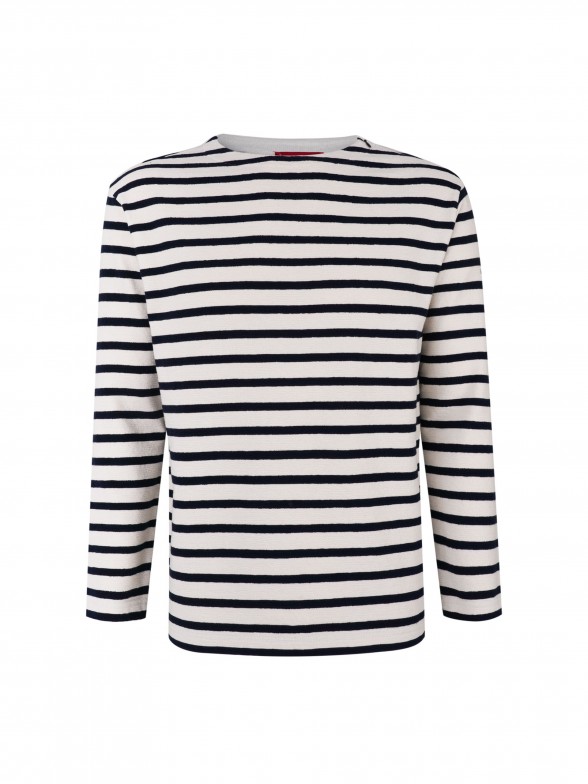 Man's two coloured sweatshirt with stripes and round neck