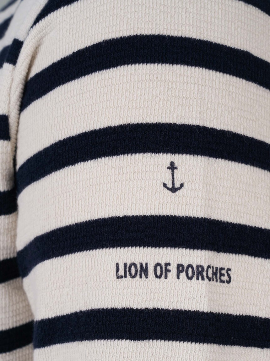 Man's two coloured sweatshirt with stripes and round neck