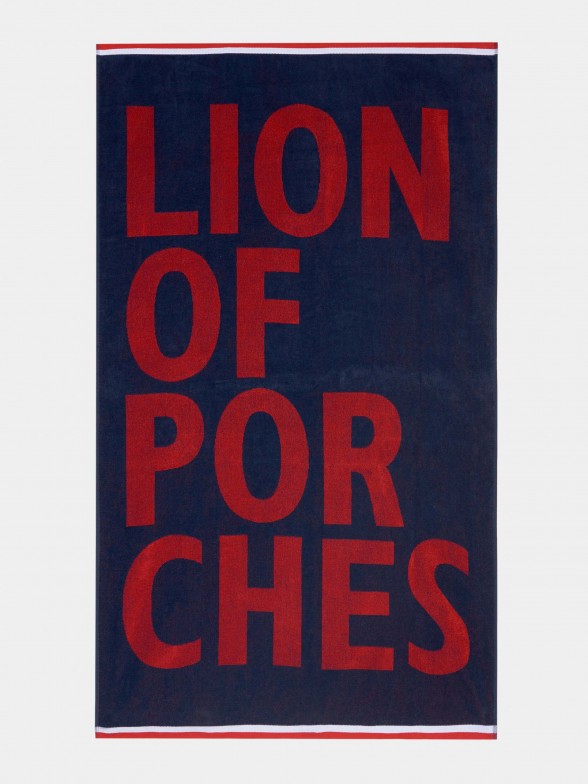 Tricolour unisex beach towel with branding and stripes