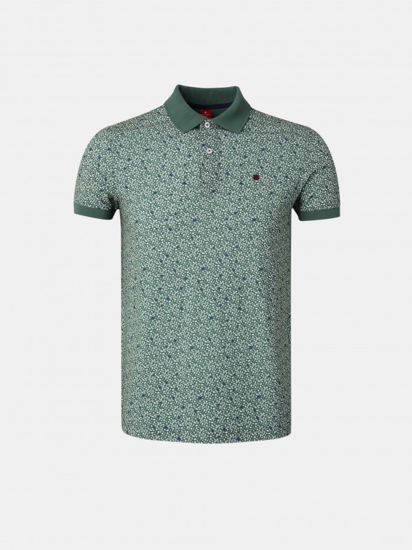 Man's cotton polo shirt with pattern and short sleeves