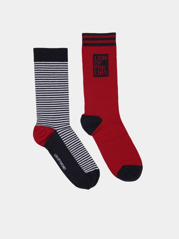 Pack de meias para homem de malha com padrões em azul, vermelho e branco