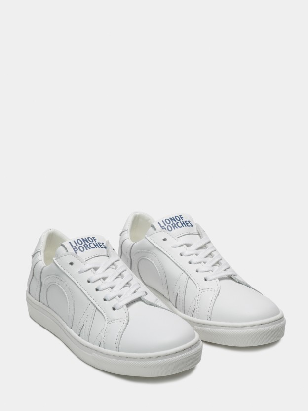 Boys' leather sneakers with side embossing and laces