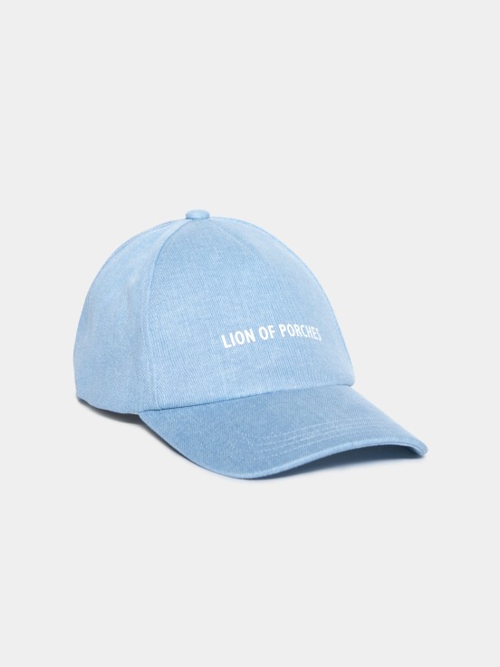 Man's denim cap with curved visor and branding