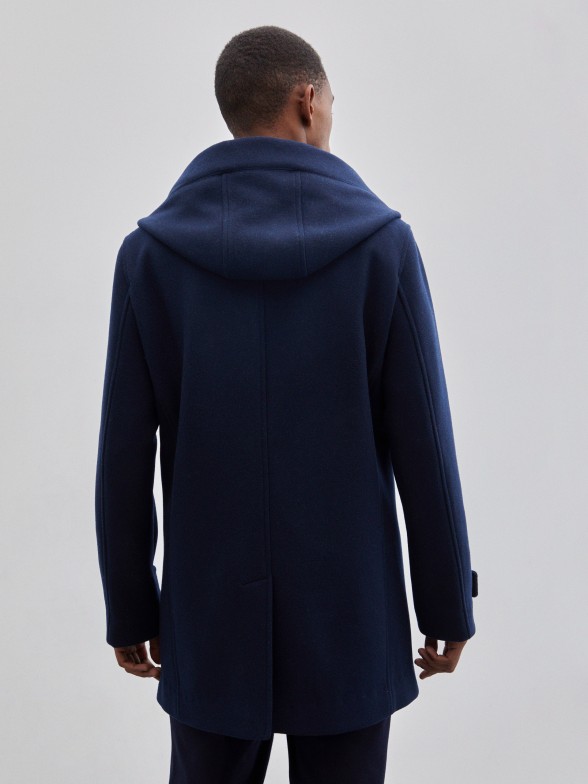 Man's hooded coat in wool