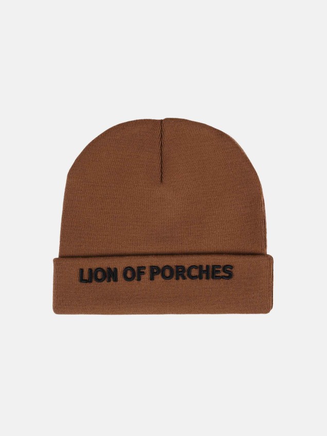 Knit cap with printed lettering
