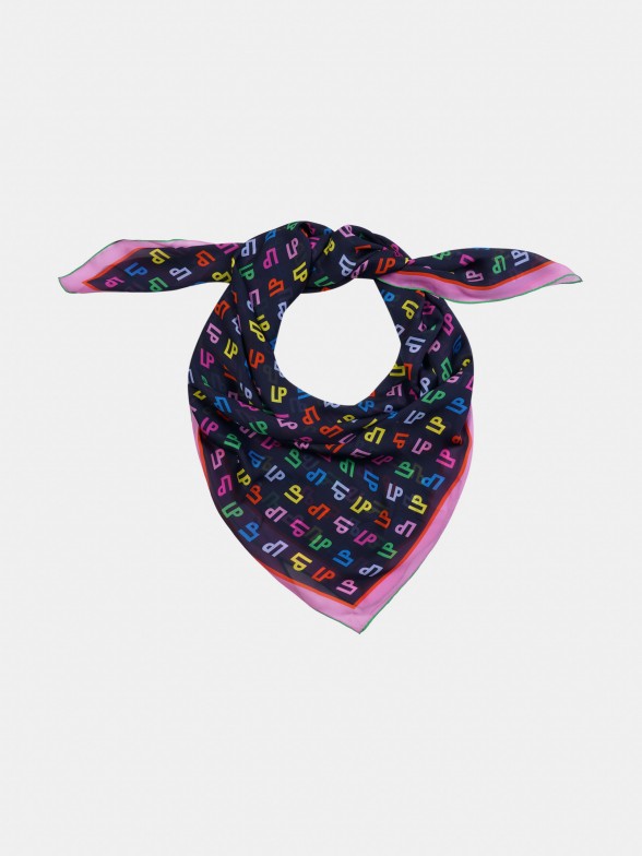 Silk scarf with colorful monograms