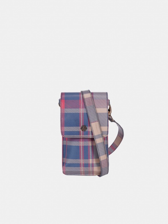 Mobile phone shoulder strap bag in plaid