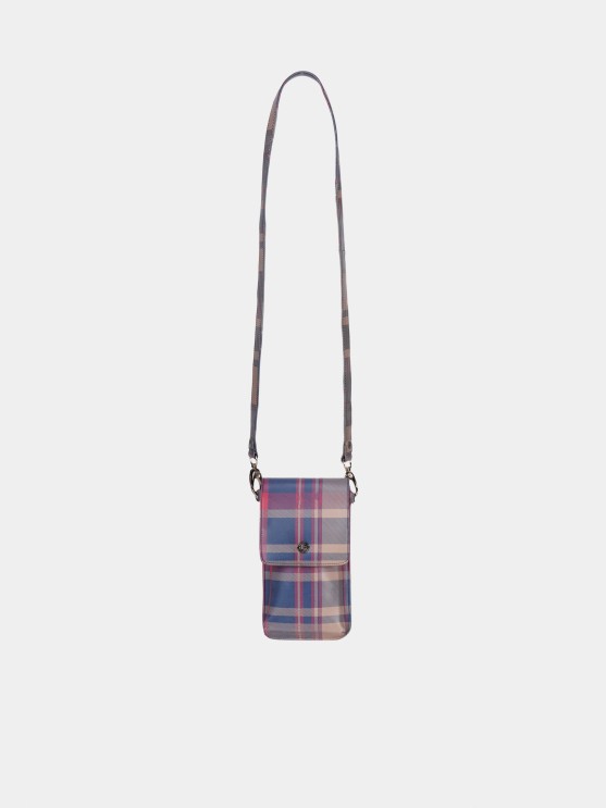 Mobile phone shoulder strap bag in plaid