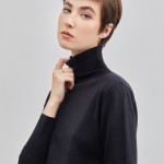 Jersey para mujer de cuello alto de algodón y lana