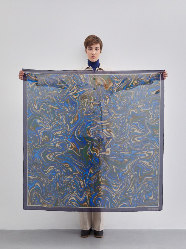 Marble pattern silk scarf