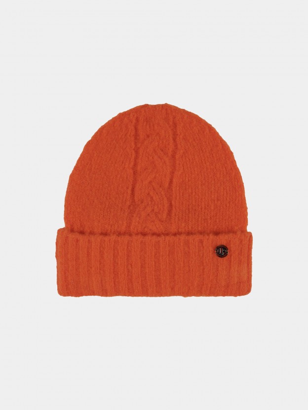 Orange braided knit cap
