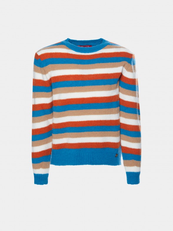 Asymmetrical striped knitted sweater