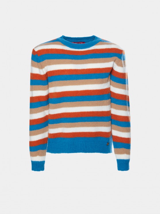 Asymmetrical striped knitted sweater