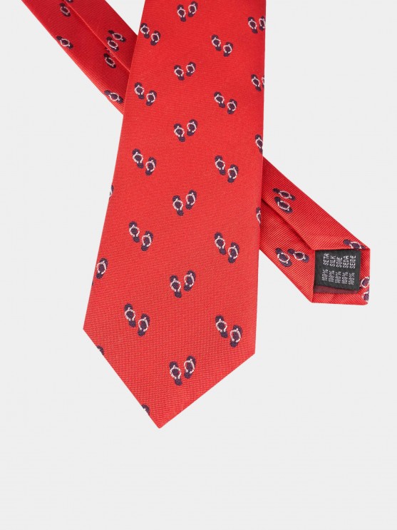 Corbata para hombre en jacquard de seda con motivo de chanclas
