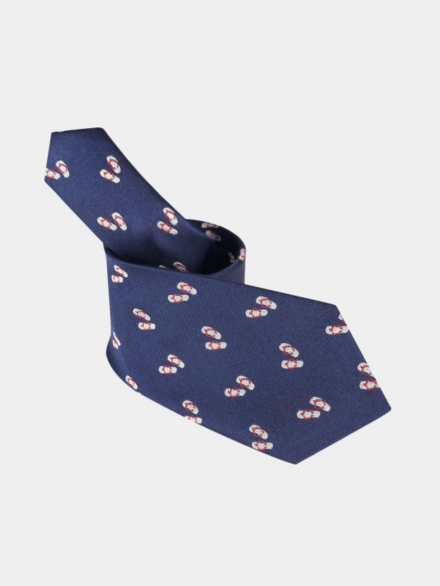 Man's silk jacquard tie with flip-flops motif