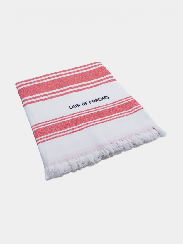 Two coloured beach towel with stripes and fringes