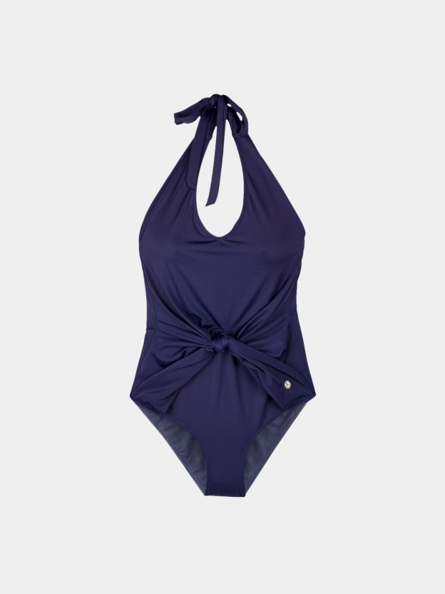 Swimsuit with straps to tie, v-neck and belt 
