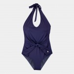 Swimsuit with straps to tie, v-neck and belt 