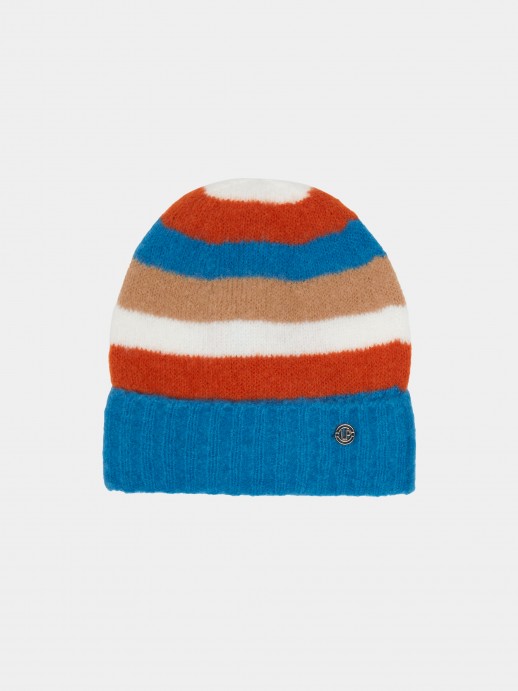 Structured  knitted cap with stripes