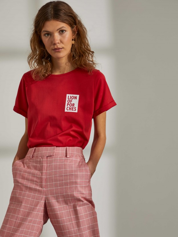 Camiseta para mujer de algodón con cuello redondo y estampado