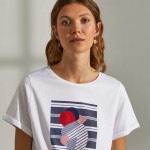 T-shirt de algodão com gola redonda e estampado