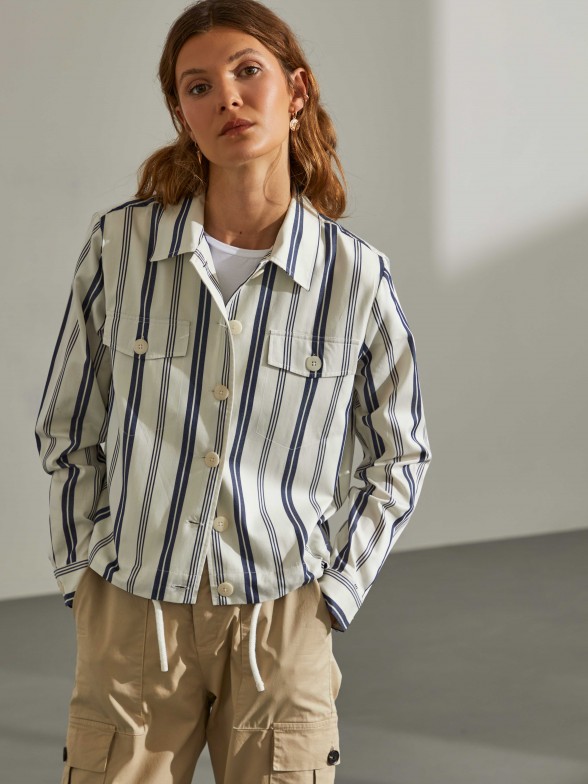 Woman's overshirt with stripes and adjustable waist