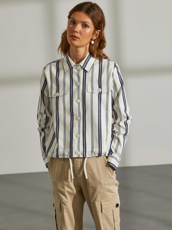 Woman's overshirt with stripes and adjustable waist