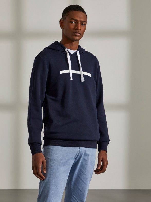 Man's cotton hooded printed sweatshirt with hood
