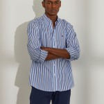 Man's cotton regular fit shirt with stripe pattern