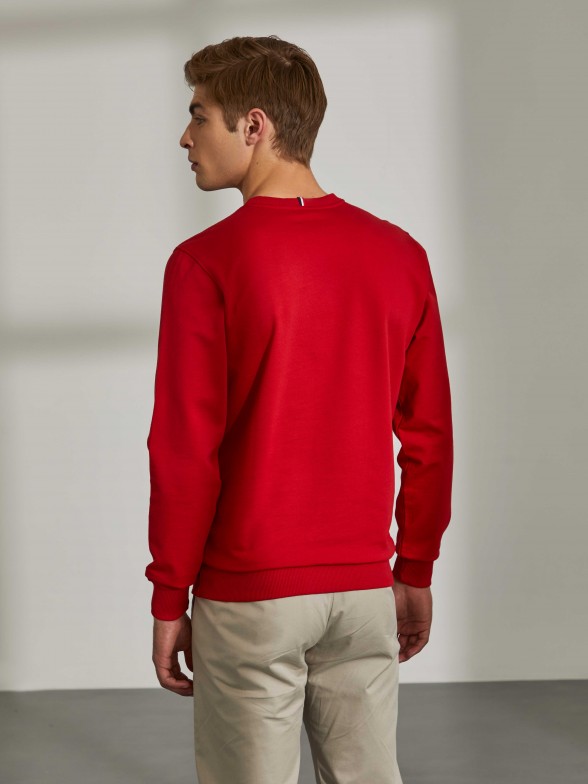 Man's cotton sweatshirt with round collar and branding