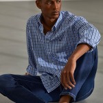 Man's regular slim fit shirt with checkered pattern