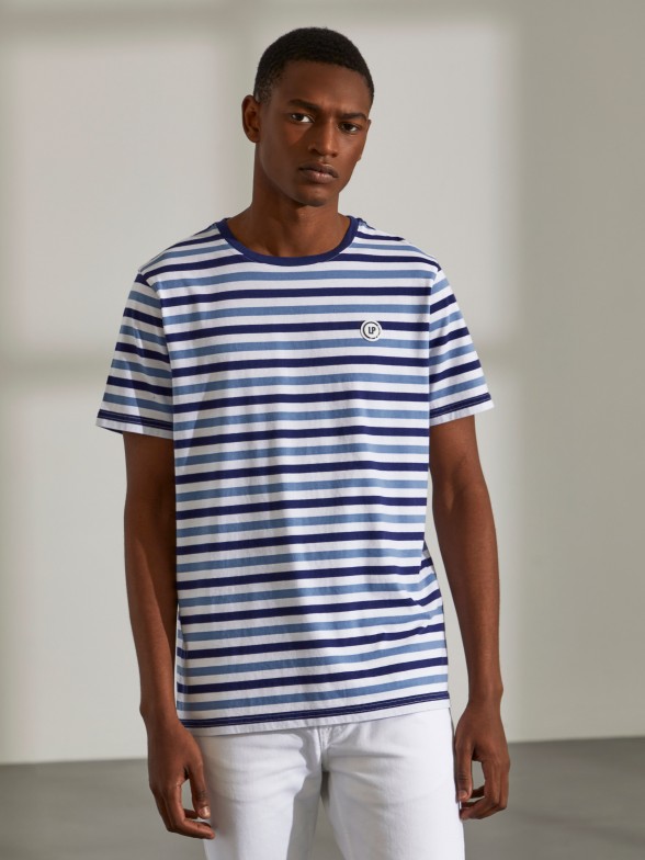 T-shirt para homem de algodo s riscas com gola redonda