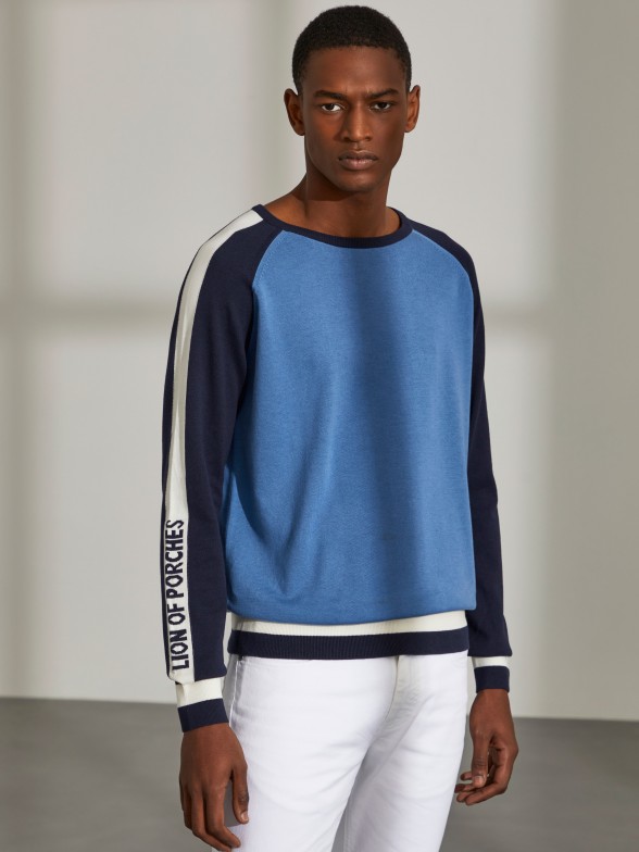 Camisola para homem multicor de gola redonda com branding nas mangas