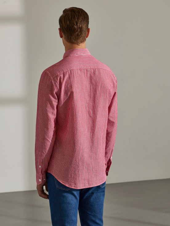 Man's slim fit cotton shirt with stripe pattern