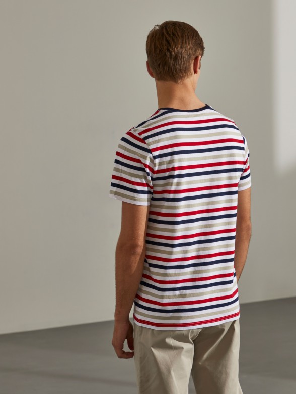 Man's cotton striped t-shirt with round neck