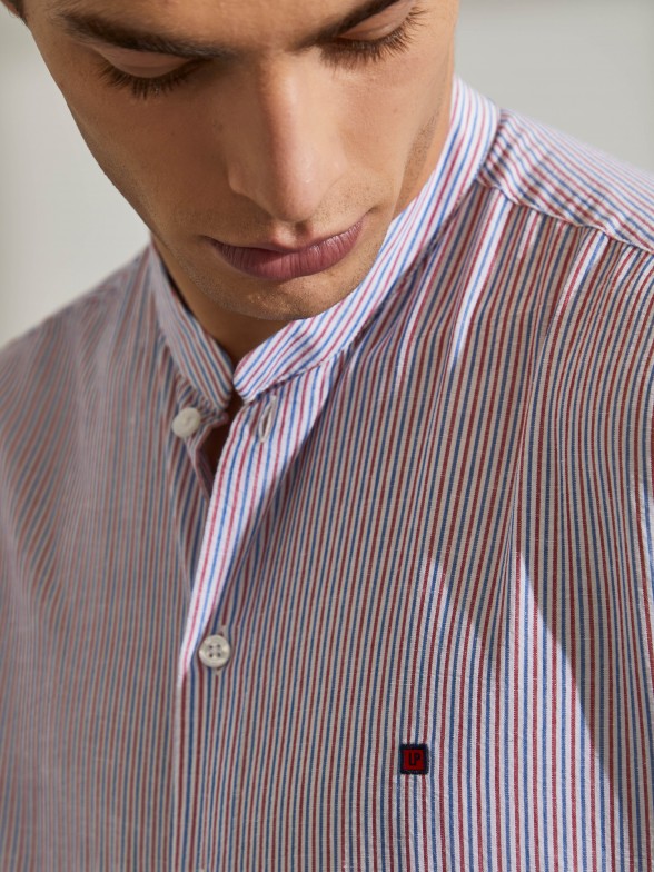 Man's cotton slim fit shirt and linen with stripe pattern
