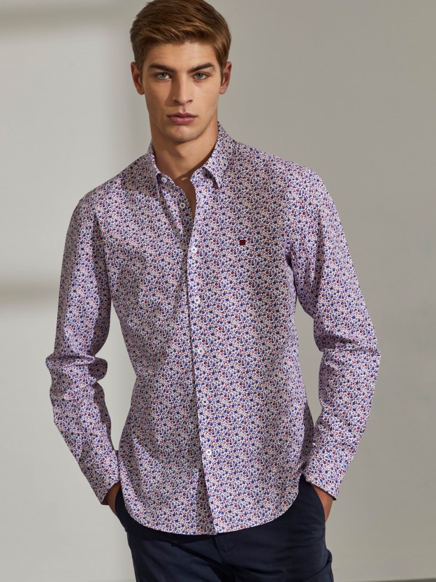 Camisa slim fit de algodão com padrão floral