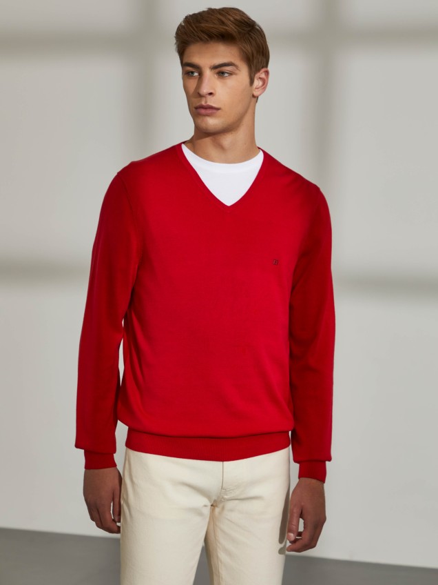 Man's cotton v-neck basic t-shirt - Image product