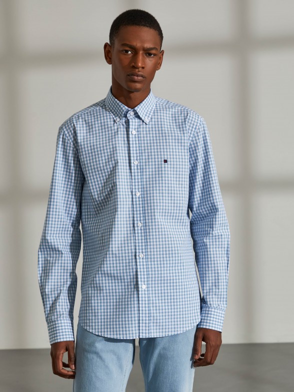 Camisa para homem slim fit de algodão com padrão de xadrez