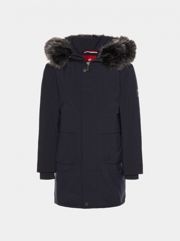 Hooded jacket with removable fur