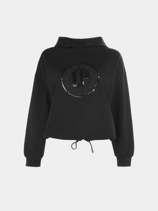 Sweatshirt com capuz e bordado lantejoulas