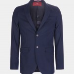 Blue stretch cotton slim fit blazer with pockets