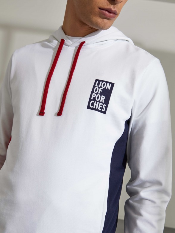 Sweat para homem em algodo com capuz e riscas laterais