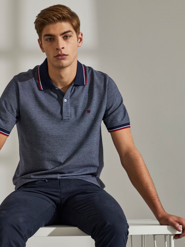 Patterned knit polo shirt with short sleeves