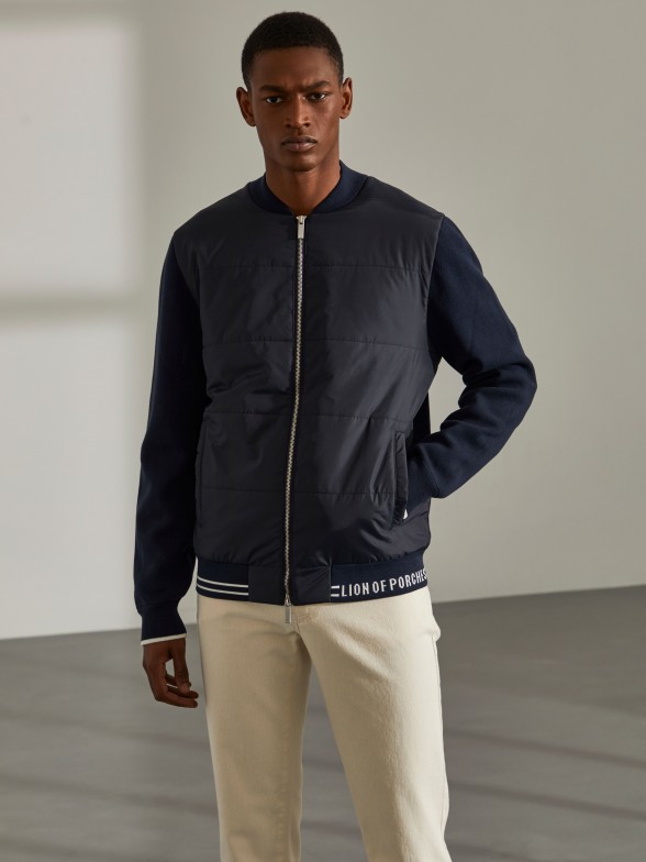 Man's jacket in technical fabric with front zip and branding