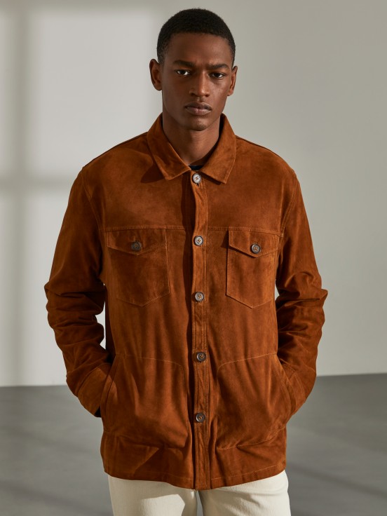 Man's brown jacket with buttons and pockets