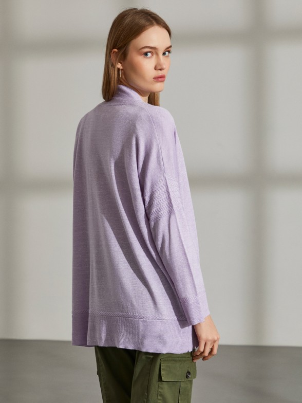 Woman's long structured cardigan in merino wool and linen 