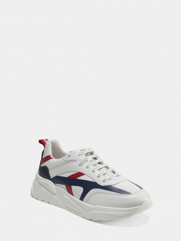 Man's tricolour leather trainers with laces